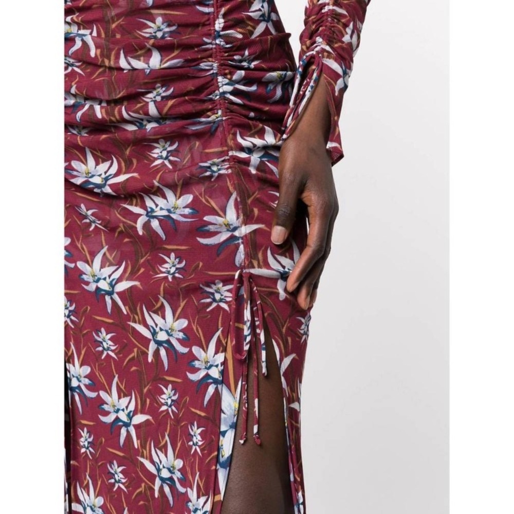 NEW DIANE VON FURSTENBERG corinne mesh ruched midi dress in harlow wine Large - Picture 4 of 11